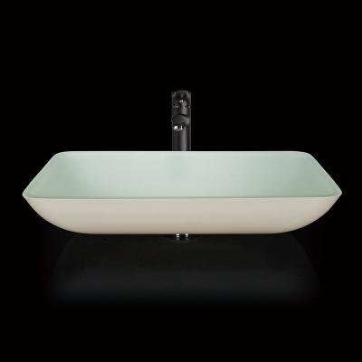 Lacquered Bathroom Wash Basins 18 Inch Tempered Glass Sink White Rectangular