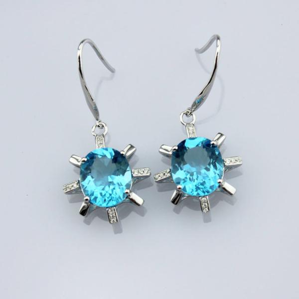 925 Sterling Silver Oval Champagne Cubic Zirocnia Dangle Earrings(E06J)