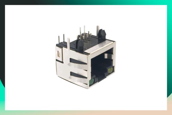 90 Degree Single Port Shielded RJ45 Ethernet Connector With LEDs Network Port Socket