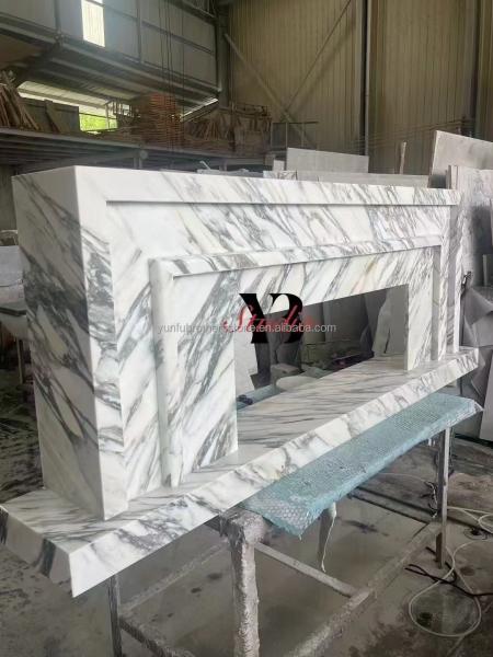 Modern Design White Marble Fireplace Surround for Wall Mounted Installation