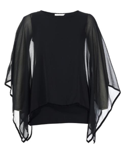 Flowy Chiffon Fabric Fashion Ladies Blouse Frill Cuff With Asymmetrical Hem