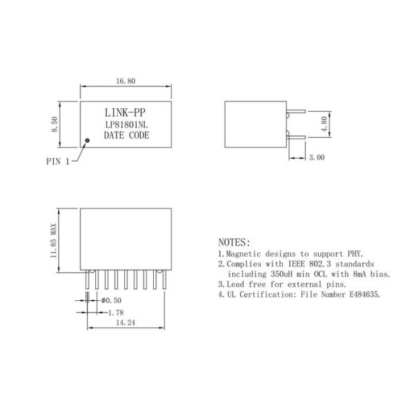 ML18T02RS Gigabit Ethernet Magnetics Lan Transformer Factory 18 Pins LP81801NL
