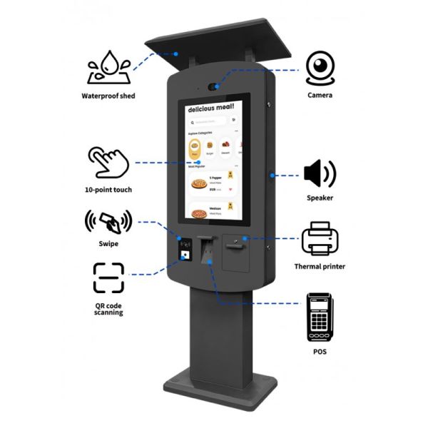 Waterproof High-Brightness 24/7 Operation Self Service Kiosk for Outdoor Payment and Ordering
