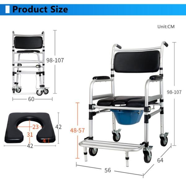 Heavy Duty Aluminum Toilet Wheel Chair With Locking Wheels For Seniors