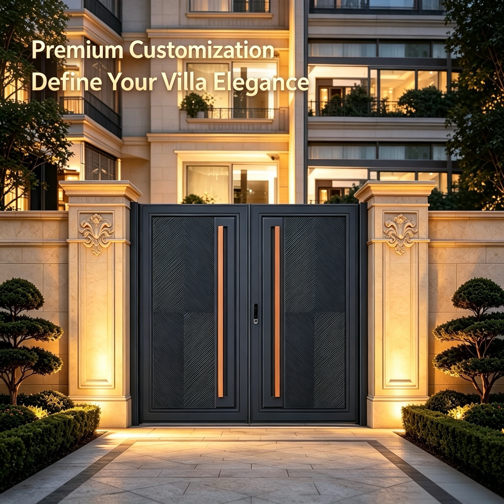 Electric Aluminum Courtyard Gate with Custom Size and 304 Stainless Steel Hardware for Villa Gardens