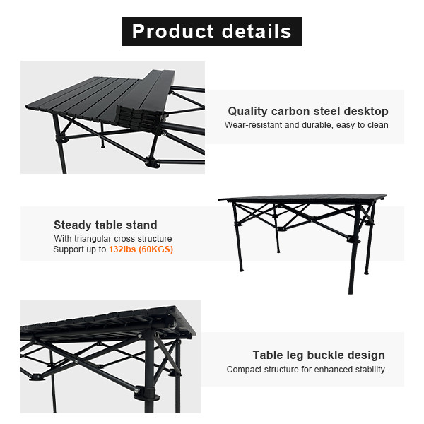 Внешний стол из углеродистой стали Малый алюминиевый стол для кемпинга Черный компактный стол для кемпинга из алюминия