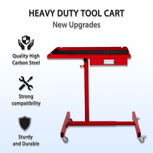 Adjustable height Mobile Transport Carts with locking wheels heavy duty steel frame non slip rubber mat and spacious tool tray for professional