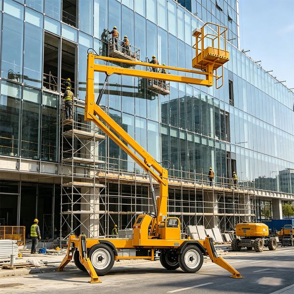 10m 12m 14m 200kg Towable Hydraulic Platform Lift Telescopic Boom Lift For Outdoor Aerial Work