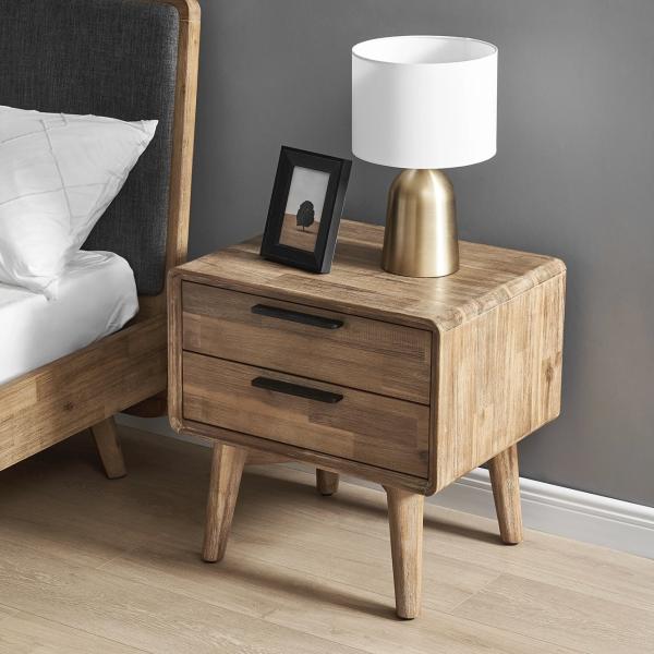 Nordic Modern Walnut Wood Bedside Table with Double Drawer