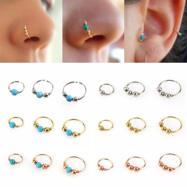 Fashion Retro Round Beads Nose Ring Nostril Hoop Body Piercing Jewelry