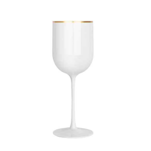 15.5oz Reusable Wine Cup With Gold Rim Shatterproof Plastic Wine Goblets