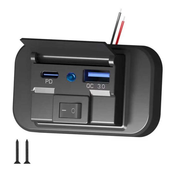 QC3.0+PD Dual USB RV Phone Charger 54Watt Ultra Fast Weatherproof