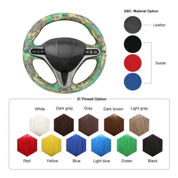 Hand Sewing All Camouflage Artificial Leather Steering Wheel Cover for Honda Civic Civic 8 2006 2007 2008 2009 2010 2011