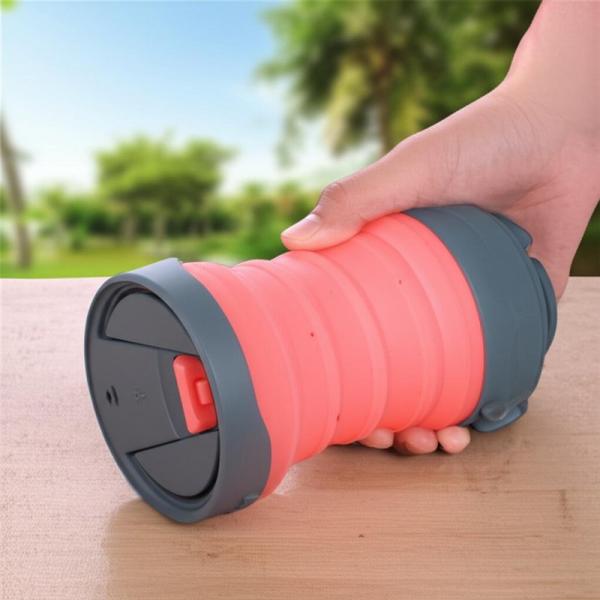 Taza plegable de silicona de 395 ml con tapa, plegable hasta 2 cm
