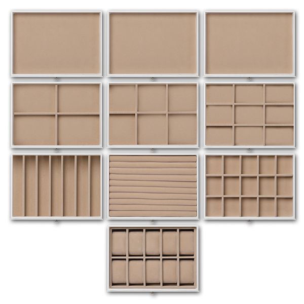 Custom PU Leather Jewelry Organizer Large 10 Layer Jewellery Storage Tray With Drawer