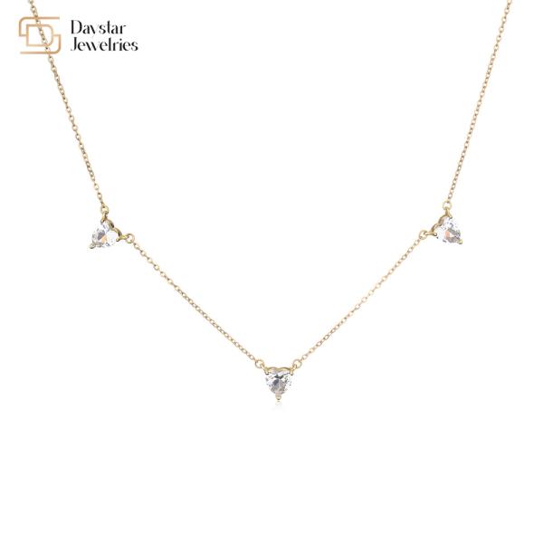 Heart Pink Ocean Blue Thin Chain Choker 18k Gold Plated Diamond Zircon Charms