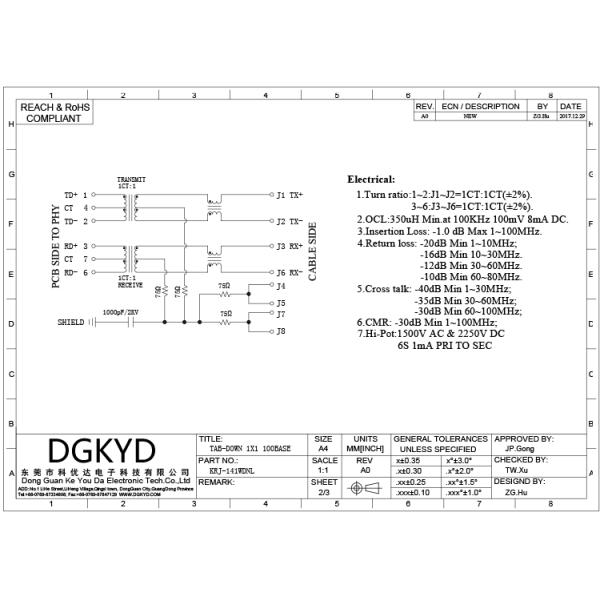 90 модуль соединителя RJ45 Magnetics кота 5 5e RJ45 степени одиночный гаван интегрированный с трансформатором