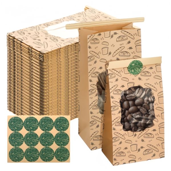 Durable Bread Packaging Paper Bags Bakery Product Packaging Tear Resistant With Ties