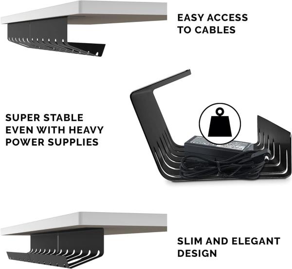 Carbon Steel Cable Tray Holder Desk Organizer for Under Desk Table in Home Office