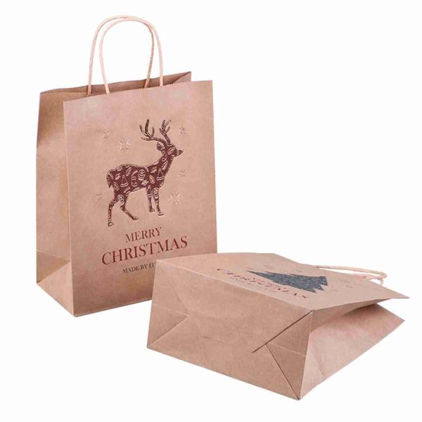 ROHS Christmas Brown Paper Grocery Bags Bulk Paper Bags With Handles CMYK printing