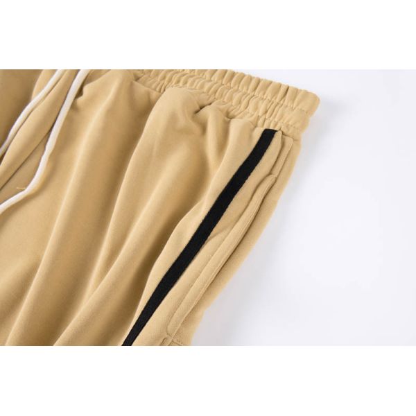 Men's 260g Polyester French Terry Track Pants with Full Side Button Placket and Contrast Black Stripe