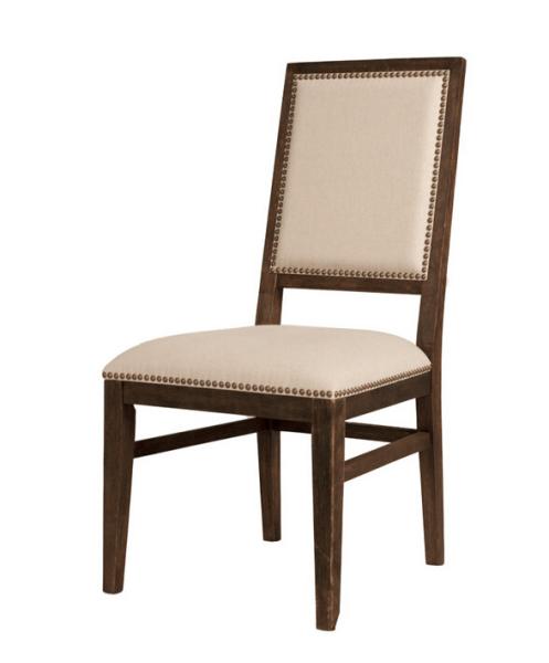 Wholesale square back with nails event dining chair linen fabric chair with wooden frame upholstered rental dining chair