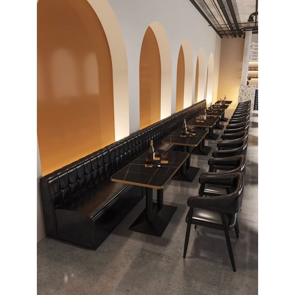 Custom Made Light Luxury Night Club bar Pub Restaurant U Shape Sofa and Dining Table Combination Furniture