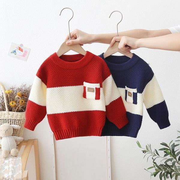 Winter Children Warm Wear Top with chest pocket Custom Design Chunky Knit Clothes Toddler Baby Sweater Baby boy clothes