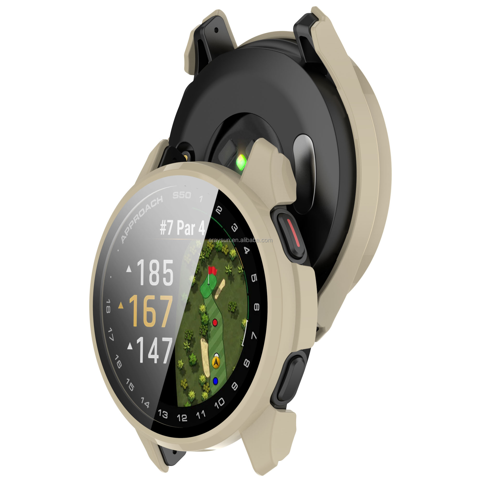 Eraysun Tempered Glass Case for Garmin Approach S50 Watch Full Coverage Bumper Protective Shell Screen Protector