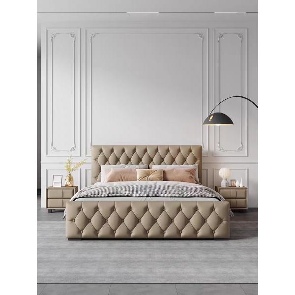 5 Star Hotel Bedroom Furniture Double Black Grid Solid Wood King Size Bed