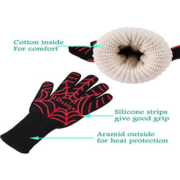 Red Silicone Gloves Heat Resistant Work Gloves Anti Slip Machine Washable