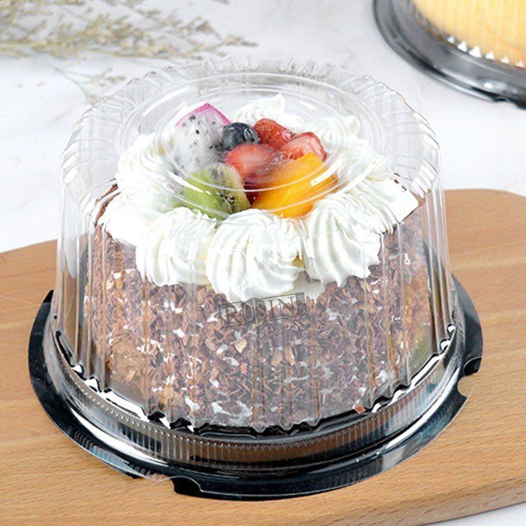 6/9 Inch Round Clear PET Dome Cake Container with Black Base Disposable Cake Packaging Box