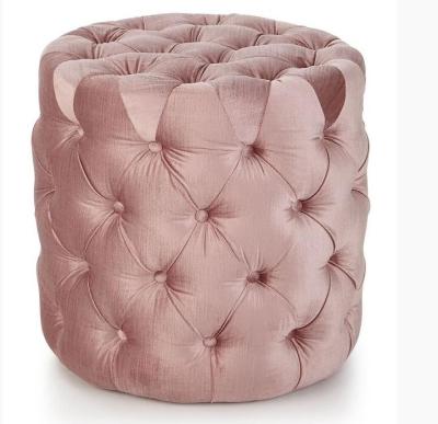 Modern Bedroom Ottoman Bench Pink Velvet Button Tufted Round Ottoman Stool