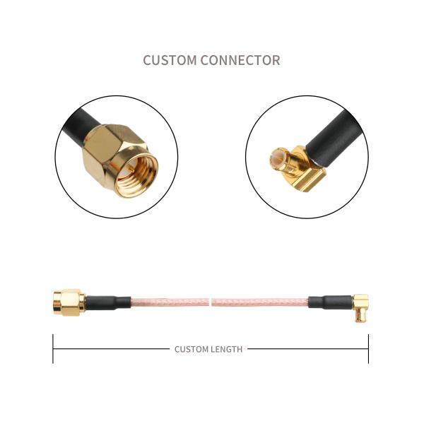 Custom RG316 Coaxial Cable RA MCX Plug Right Angle Plug To SMA Male Straight OEM/ODM