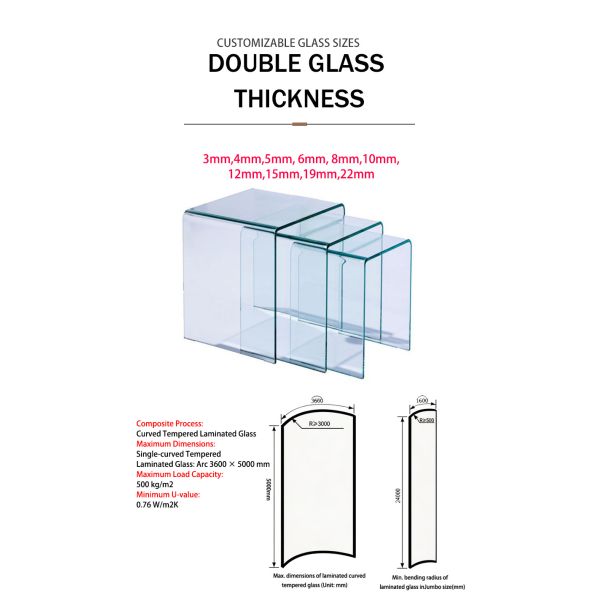OEM Custom Curved Tempered Safety Glass, 10mm & 12mm for Construction Use