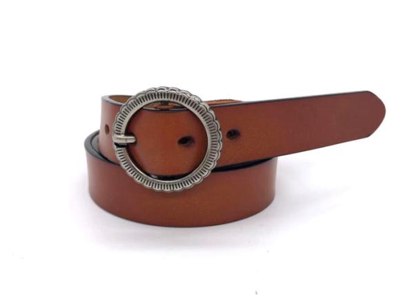 Women Casual Dress Genuine Leather Belt Tan Color With Vintage Round Buckle
