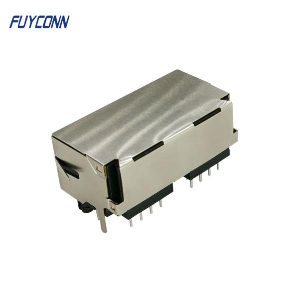 2 conector RJ45 fêmea do ângulo direito do PWB do Pin dos portos 16 com isolador de PBT