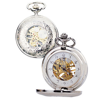 Alloy Skeleton Movement Silver Pocket Watches For Mens , Man's Pocket Watch