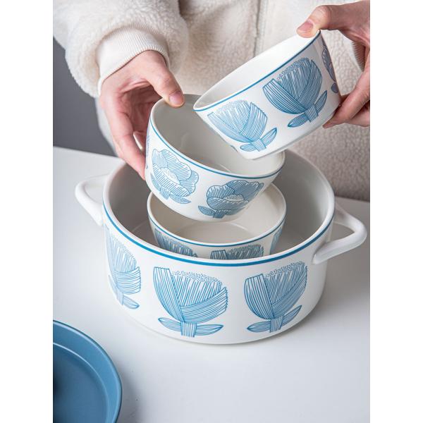 Белые голубые миски зарядные плиты стейки блюда столовая посуда фарфоровые обеденные наборы для 10 пользователей