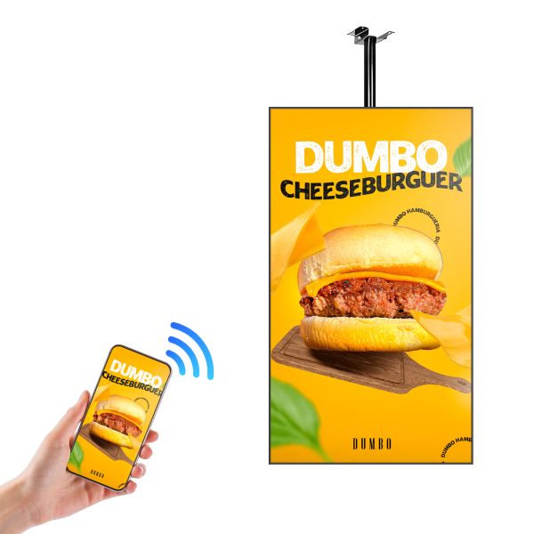 LCD Hanging Ceiling Signage Digital Ads Player 4K UHD for Fast Food Store Commercial Display Screen
