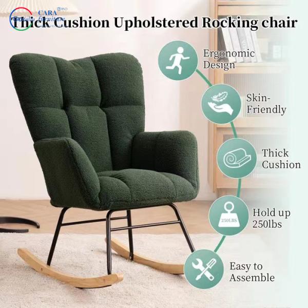 Durable Metal Wood Leg Luxury Fabric Armchairs Modern Furniture Living Room Rocking Chair