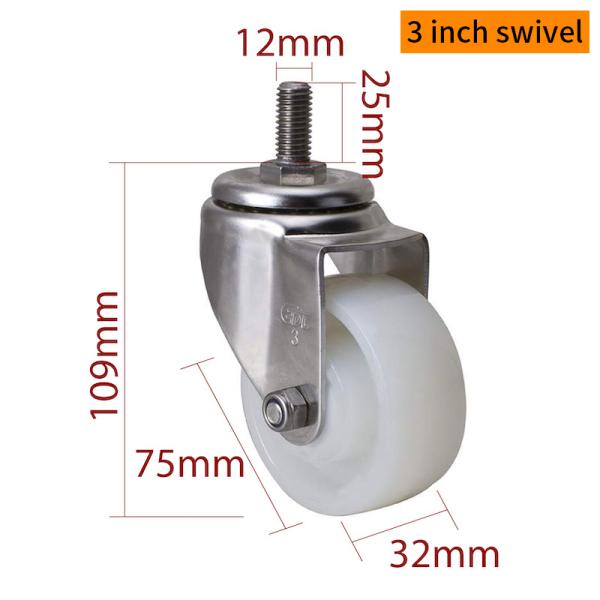 EDL 3Inch Stainless Steel Threaded Swivel/Brake Caster Loading 150Kg  S543S-25