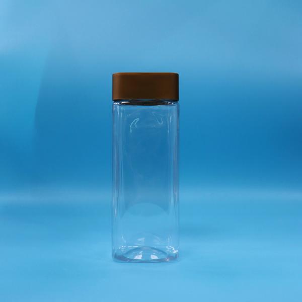 Empty Transparent Wide Mouth Rectangle PET Plastic Candy Nuts Jar Screw Flat Cap