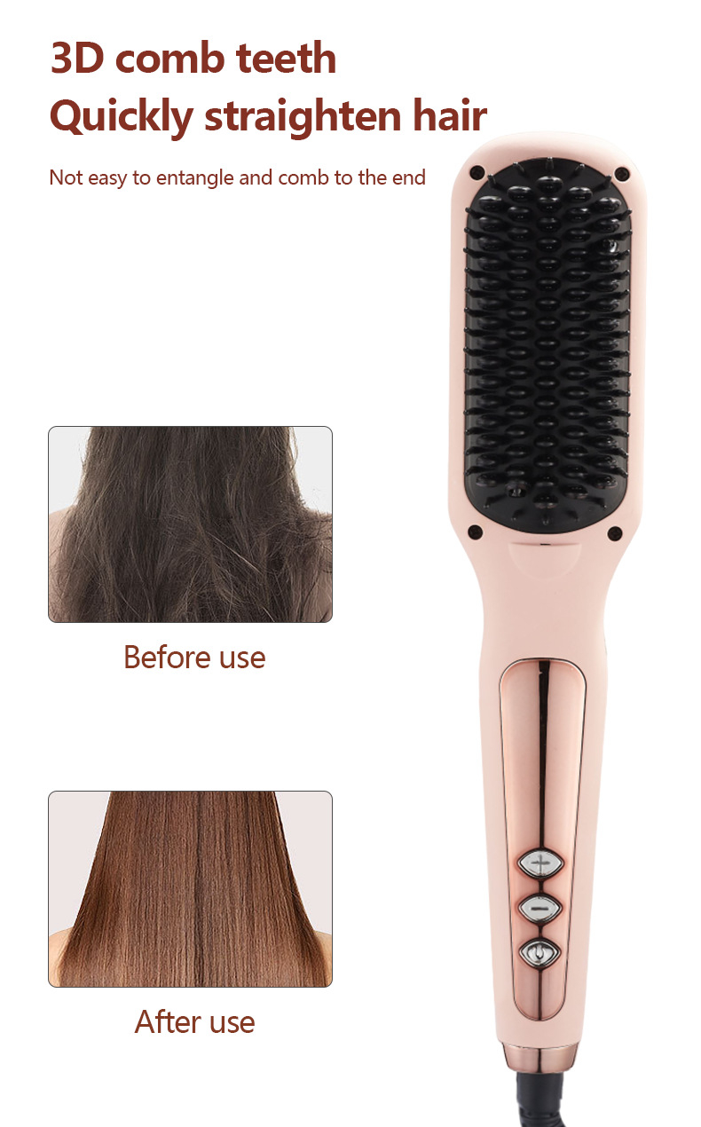 Electric Portable Ceramic Ionic Hair Straightener Brush with Metal Handle Adjustable Heat Settings for Home Hotel & Salon Use