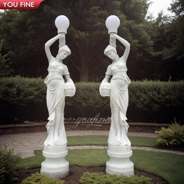 High Quality Natural Stone Marble Lady Statue With Lamp
