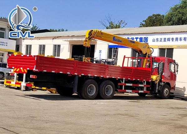 HOWO 6x4 10 Ton Folding Boom Truck Mounted Crane Red Color,Material Is Carbon Steel