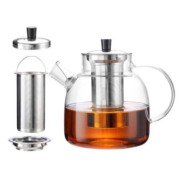 Modern Eco Friendly Borosilicate Glass Teapot , Glass Tea Infuser Kettle With Handle