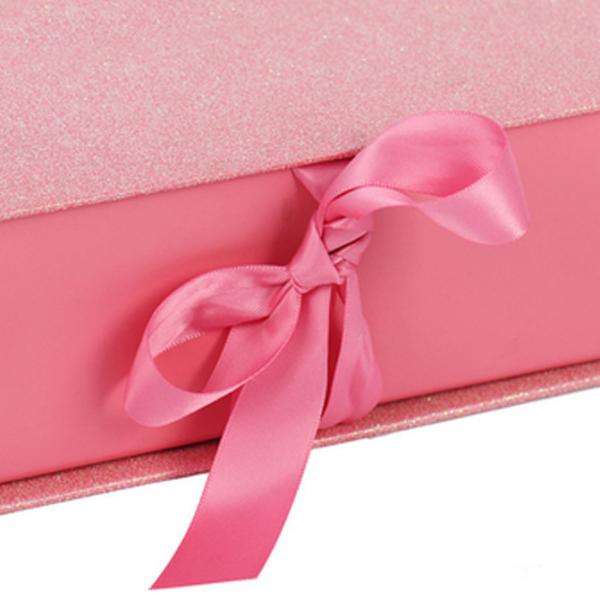 Book Shape Pink Printed Magnetic Cardboard Gift Box With Ribbon Decoration