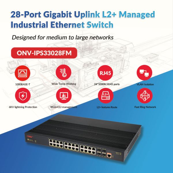 28 Port Gigabit Managed  L2+ Industrial Ethernet Switch Shock Resistant Network Isolation
