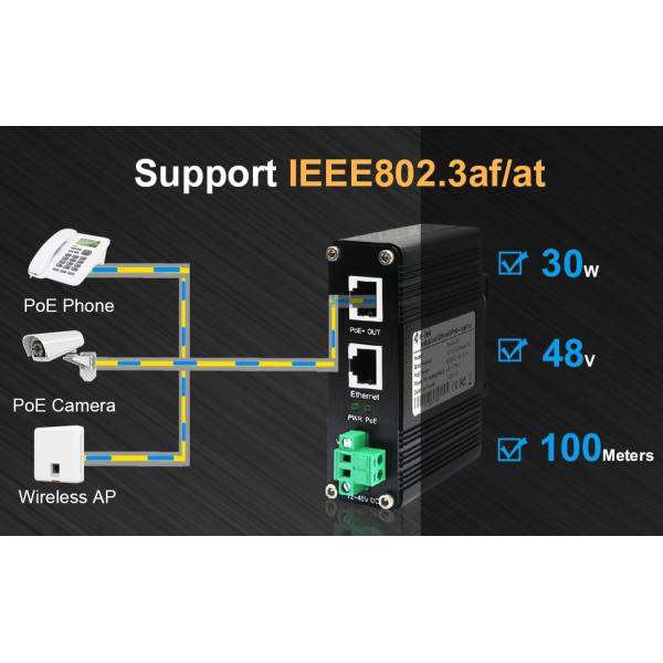 12~48V DC Power Input Industrial Gigabit PoE+ Injector Support IEEE802.3at Power over Ethernet (PoE+) Power Sourcing Equipment